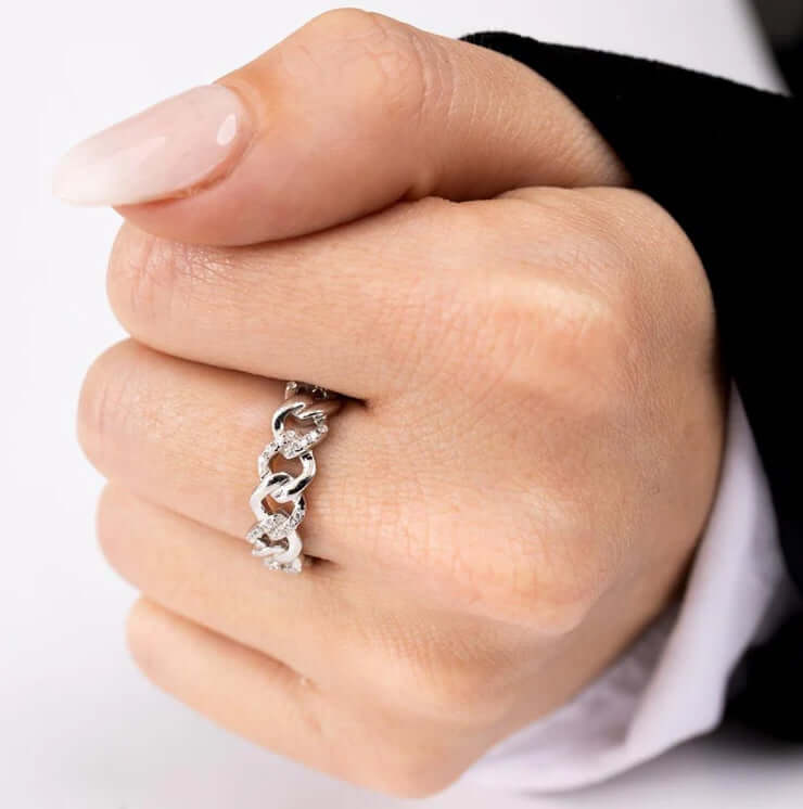 Rhodium Plated 925 Sterling Silver Curb Design Link Ring 5.8mm