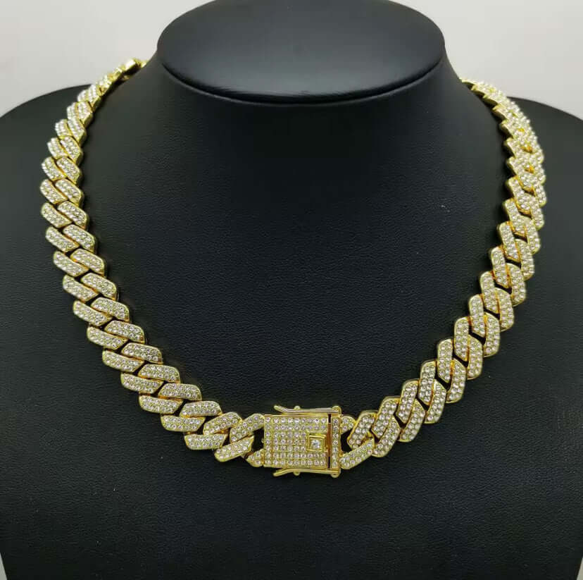 Men Cuban Link Iced Out Necklace 14MM Cubic zirconia Rhodium plated zinc chain