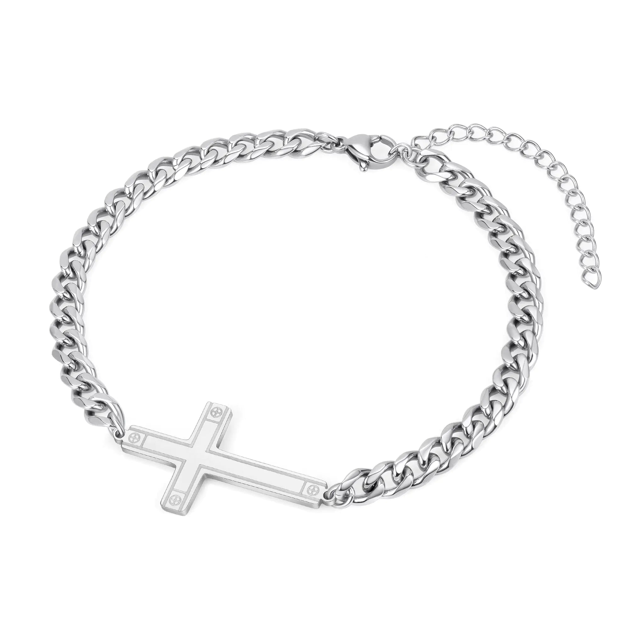 Christmas Gifts for Mens - Silver Cross Bracelet for Men Stainless Steel Bracelets for Mens Bracelets Jewelry Gifts for Boyfriend Cuban Chain Bracelets Silver Bracelets for Mens Jewelry Gifts for Men