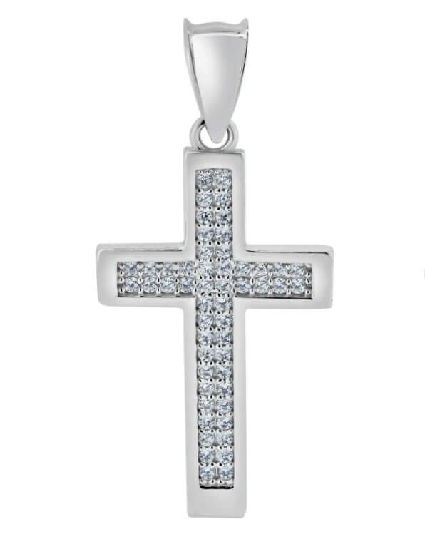 Rhodium Plated 925 Sterling Silver Moissanite Cross Pendant
