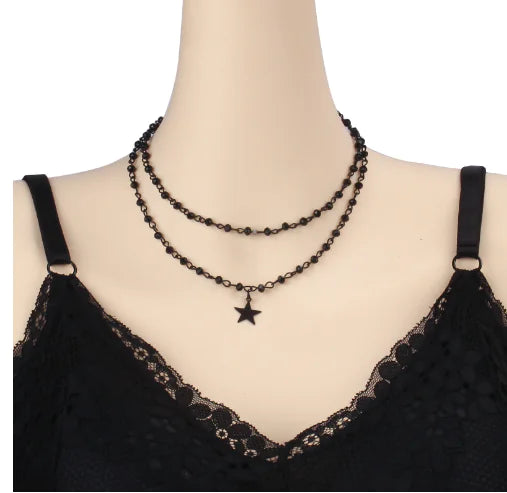 Protection Cross Necklace with Geometric Layered Chains (One Piece)