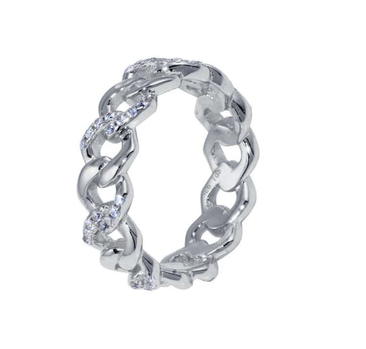 Rhodium Plated 925 Sterling Silver Curb Design Link Ring 5.8mm