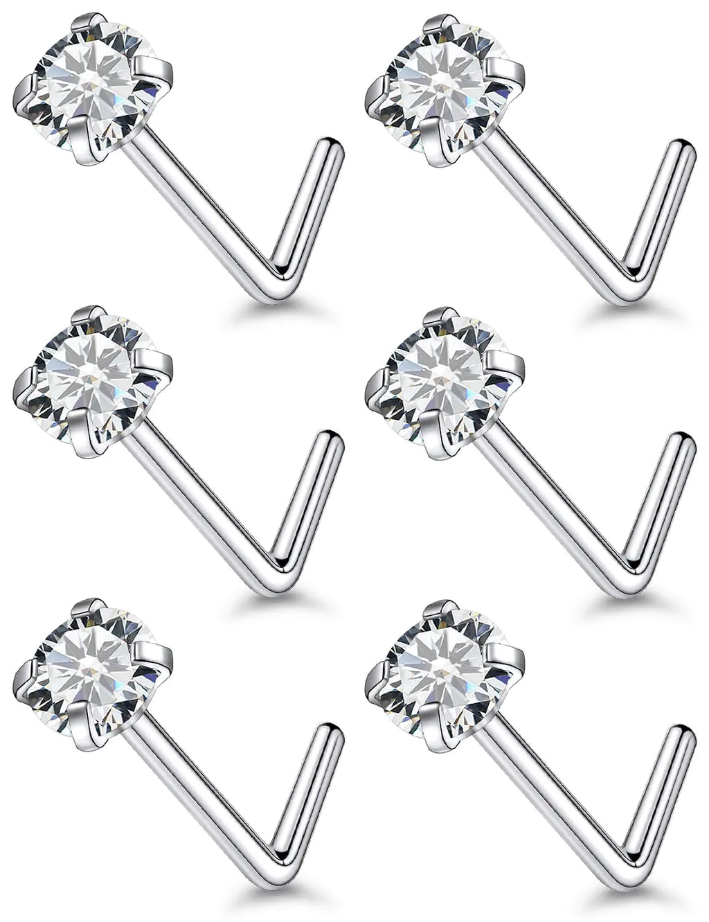 Qiwnswoy 22G Stainless Surgical Steel 3mm Diamond Silver Nose Rings
