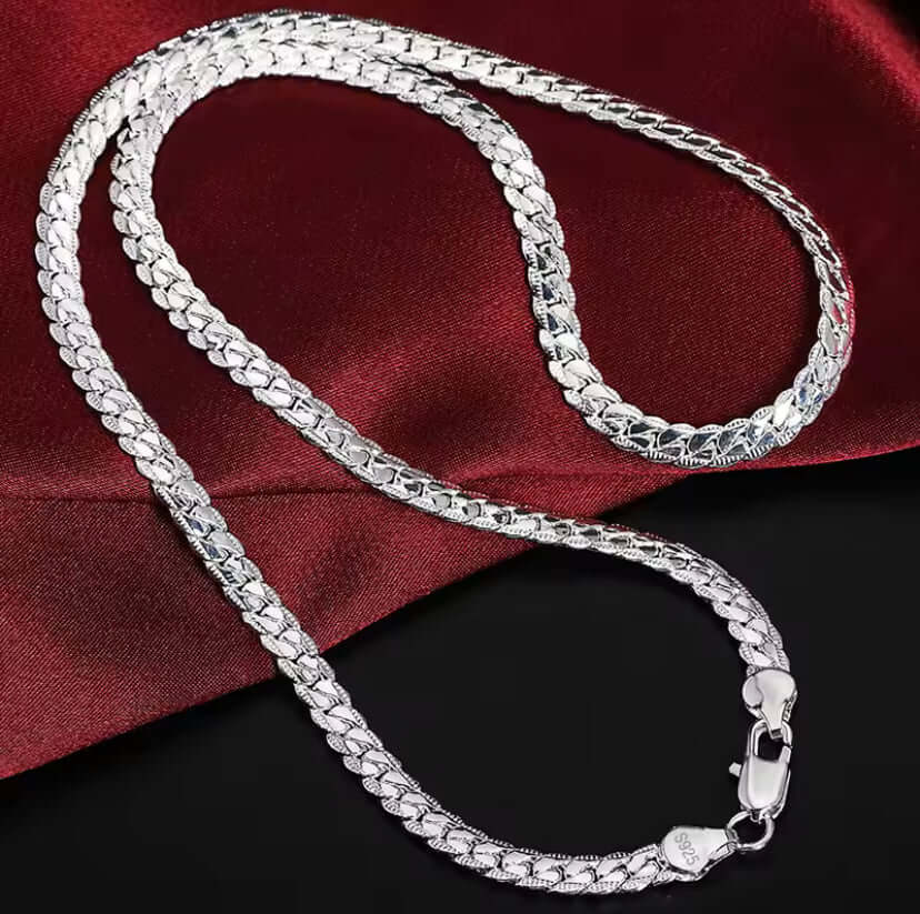 925 Sterling Silver 6mm Side Chain 8/18/20/22/24 Inch Necklace