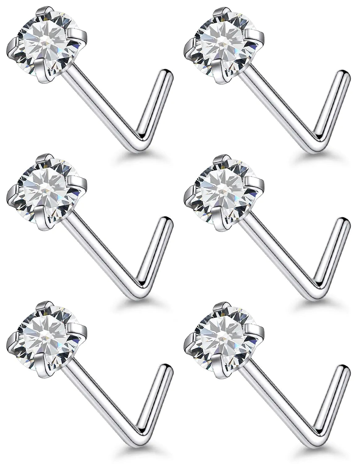 Qiwnswoy 22G Stainless Surgical Steel 3mm Diamond Silver Nose Rings