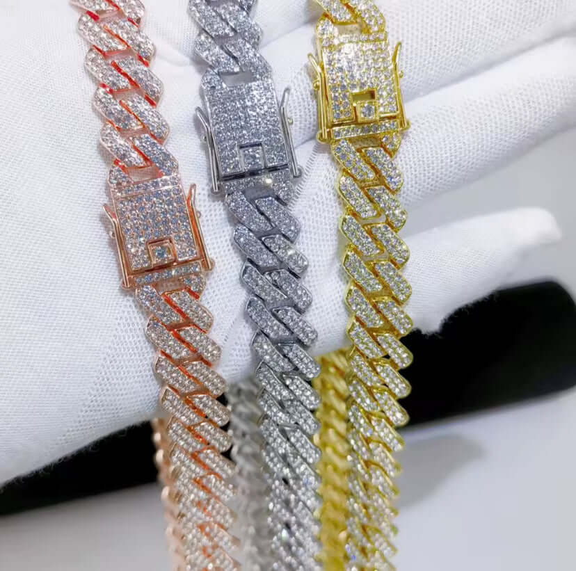 Men Cuban Link Iced Out Necklace 14MM Cubic zirconia Rhodium plated zinc chain