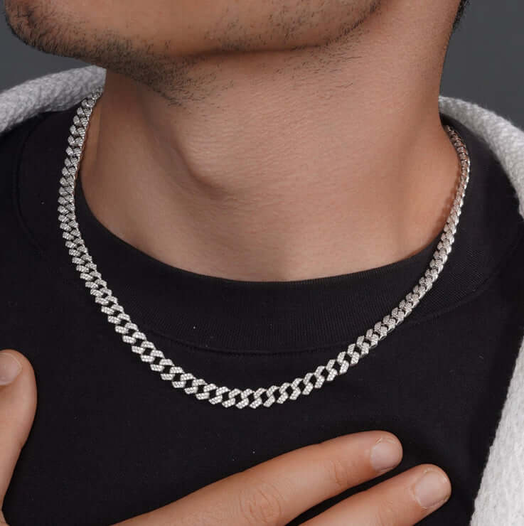 Rhodium Plated 925 Sterling Silver CZ Encrusted Curb Chain or Bracelet 7.2mm