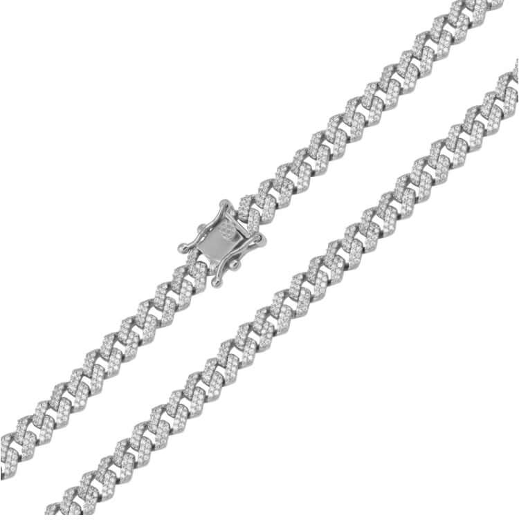 Rhodium Plated 925 Sterling Silver CZ Encrusted Curb Chain or Bracelet 7.2mm