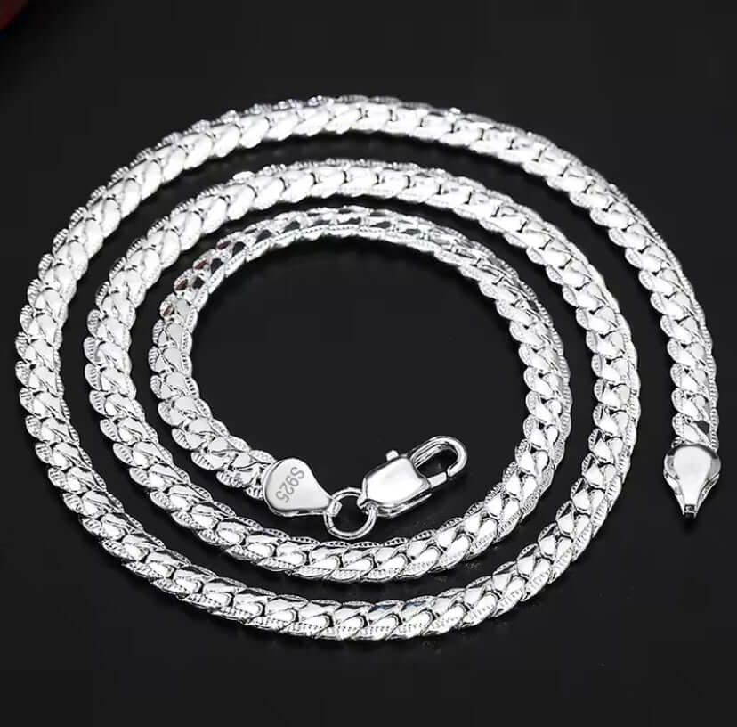 925 Sterling Silver 6mm Side Chain 8/18/20/22/24 Inch Necklace