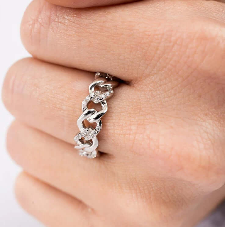 Rhodium Plated 925 Sterling Silver Curb Design Link Ring 5.8mm