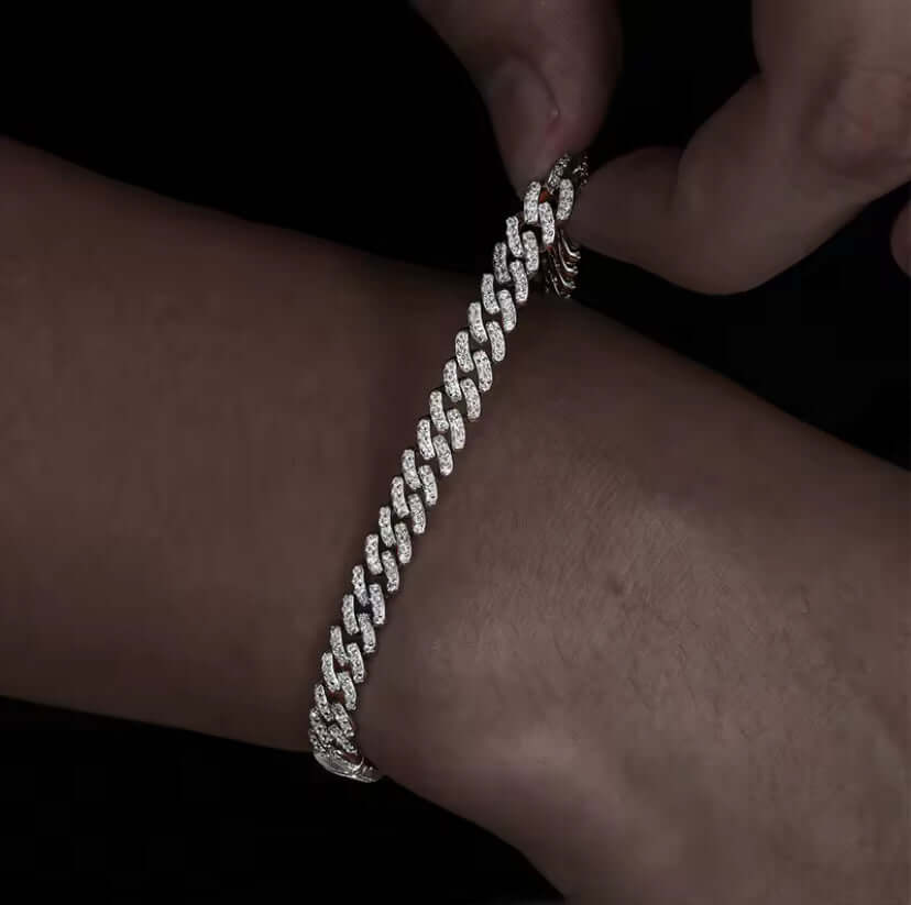 6mm Solid 925 Sterling Silver Miami Cuban Chain Bracelet For Women Men Iced Out Moissanite