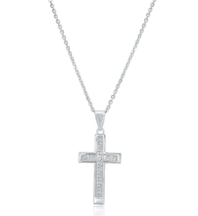 Rhodium Plated 925 Sterling Silver Moissanite Cross Pendant