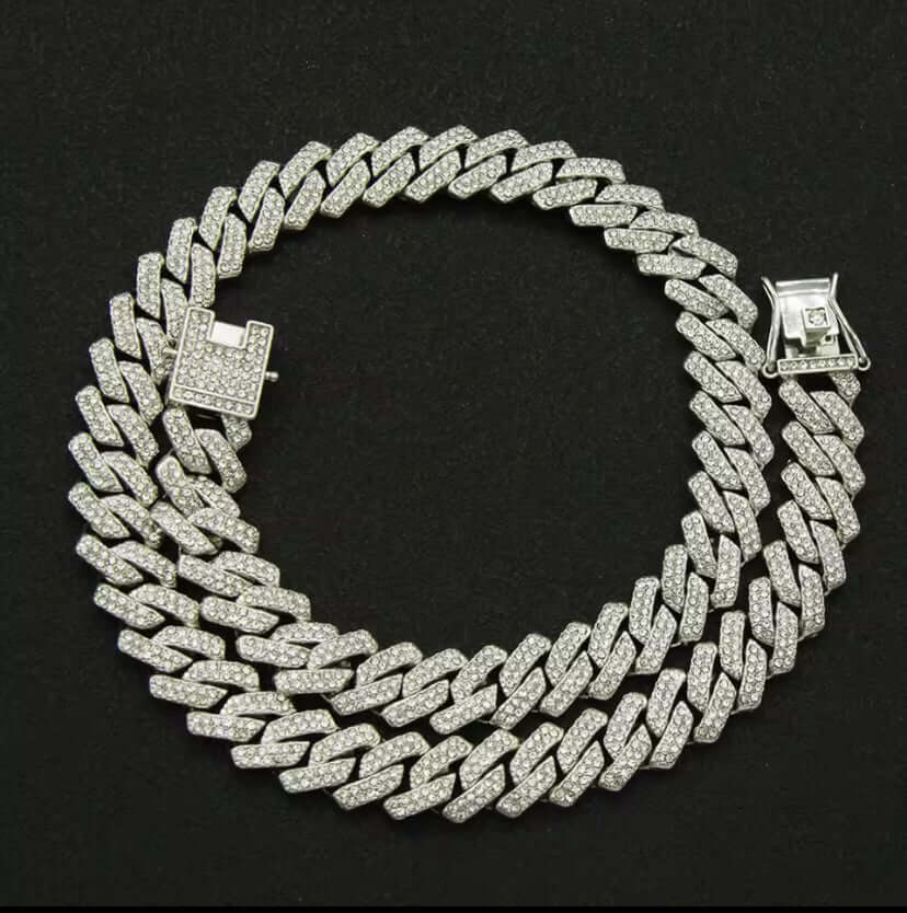 Men Cuban Link Iced Out Necklace 14MM Cubic zirconia Rhodium plated zinc chain