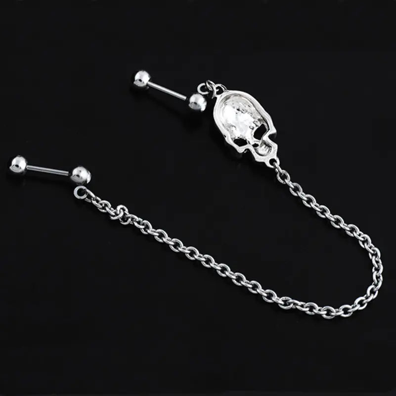 Fashion Titanium Steel Skull Crystal Earrings and Chains