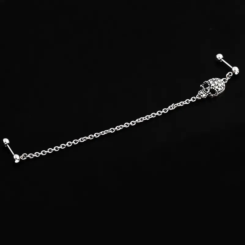 Fashion Titanium Steel Skull Crystal Earrings and Chains