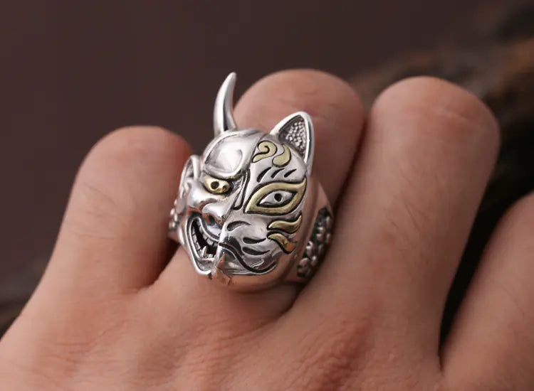 Mask Ring, Sterling Silver Ring, Thai Silver Ring