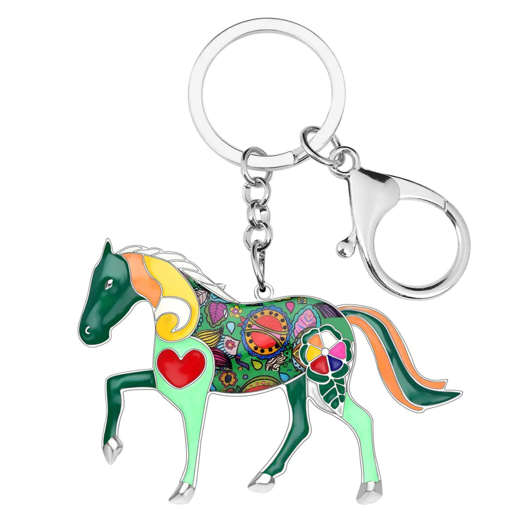 BONSNY Enamel Metal Horse Key chains For Women Girls Gifts Car Purse Animal Pendant Charms toy (Green)