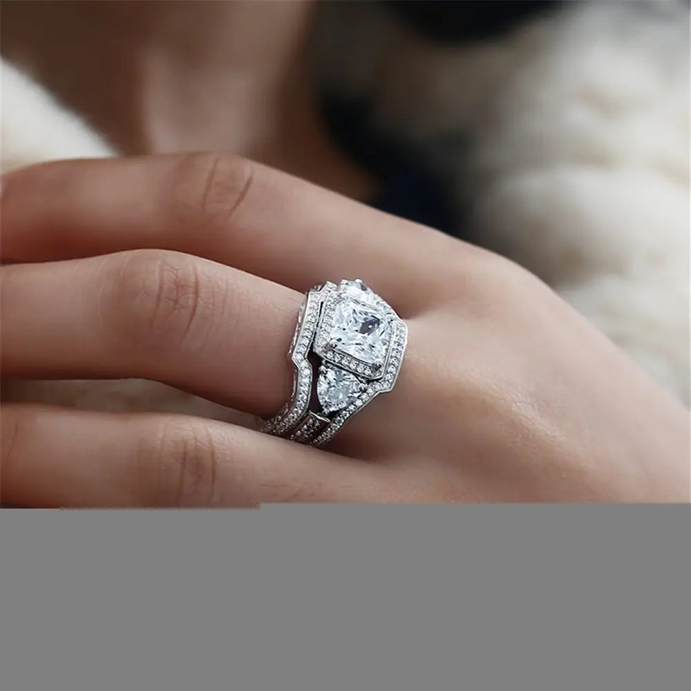 Square Ring, Moonstone Wedding Ring