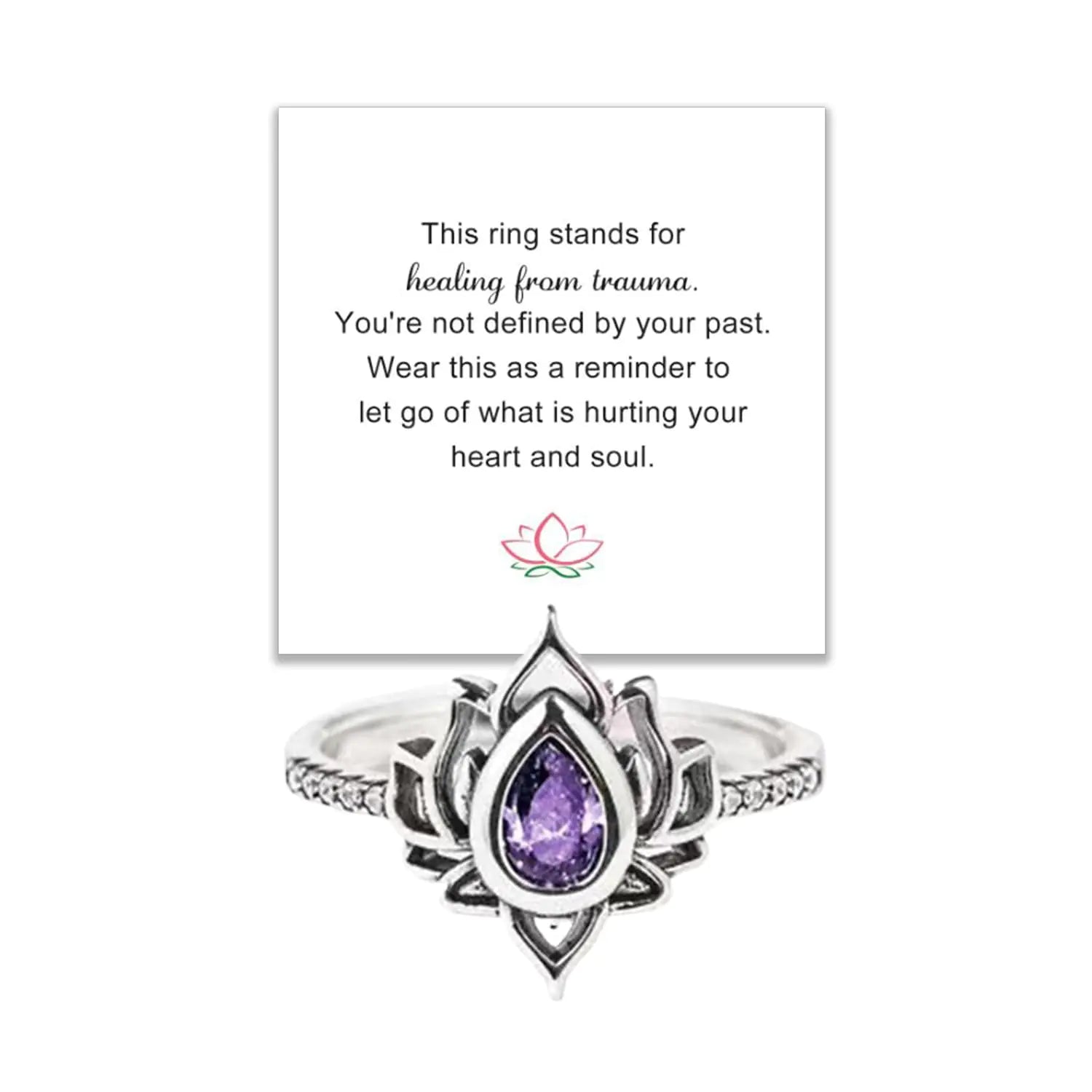 Decixde Lotus Ring for Women Lotus Flower Ring My Trauma Ring Lotus Promise Ring Zircon Inlaid Flower Ring Inspirational Ring Statement Floral Jewelry Gift (purple 7)