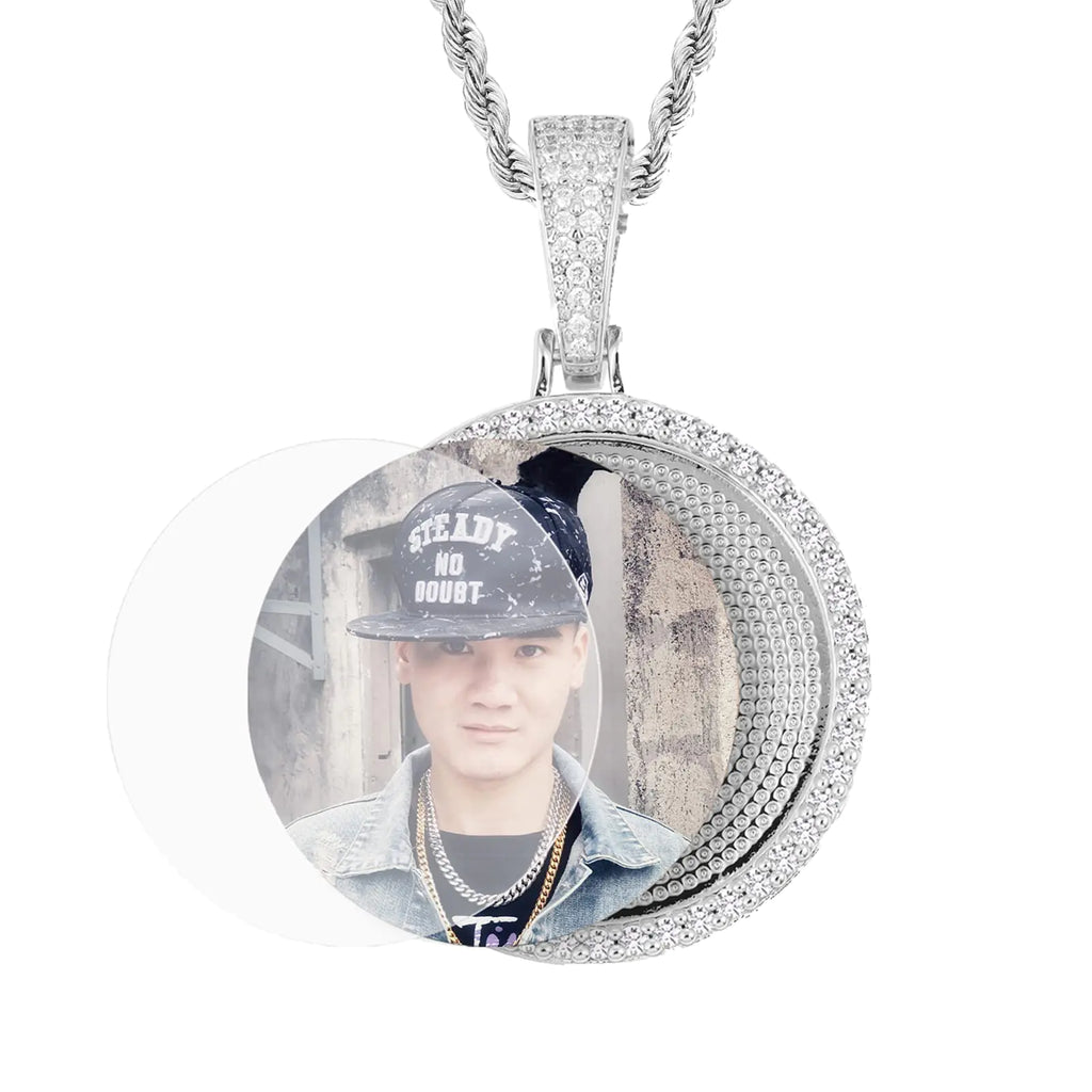 YIMERAIRE Personalized Hip Hop Memory Pendant Necklace Custom Picture Necklace Customized Photo Necklace Round Blank Pendant with 18" Rope Chain Jewelry Souvenir Gift