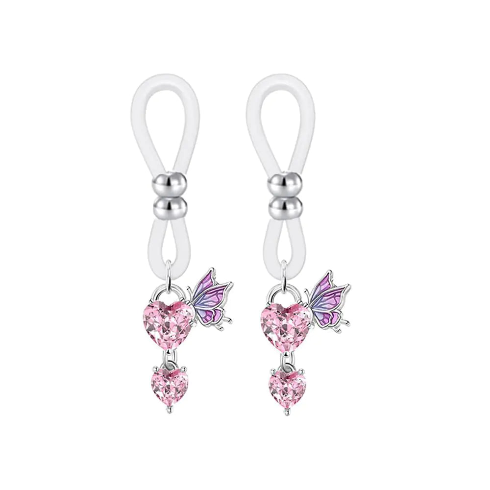 Niaspi Non Piercing Nipple Rings Nipple Noose Fake Nipple Jewelry Adjustable Body Chains Non Pierced Nipple Jewelry for Women (Double Heart)